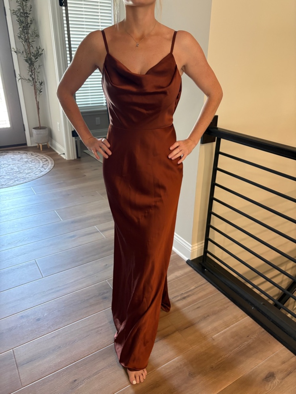 Revelry Skye Satin Dress in Terracotta Rust (709), Satin, size 4